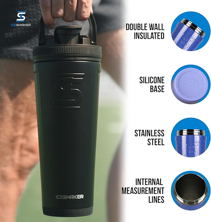 Ice Shaker 26 Oz Stainless Steel Shaker Bottle, Lilac Dreaming - Insulated Gym Water Bottle with Patented Agitator, Reusable for Workouts, Smoothies, Sports