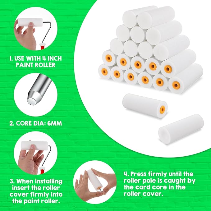 100 Pcs 4 Inch Foam Paint Roller High Density Foam Roller Mini Paint Roller Refills Paint Edger Tool for Walls Brings Smooth Finishes Flat Surfaces