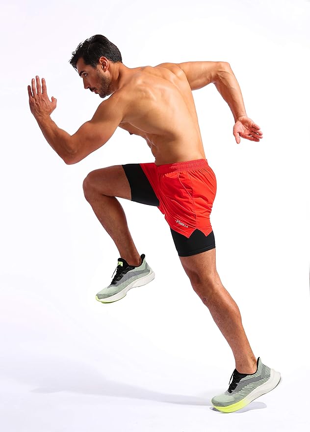 Pudolla Men’s 2 in 1 Running Shorts 5" Quick Dry Gym Athletic Workout Shorts for Men with Phone Pockets