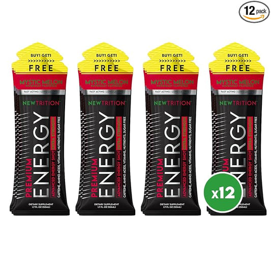 NewTrition® Extra Strength Energy Shots, 250mg Caffeine Energy Shots with Vitamin B & Amino Acids, Sugar-Free Vitamin Energy Shot, 1.7 fl oz (Pack of 12, Mystic Melon)