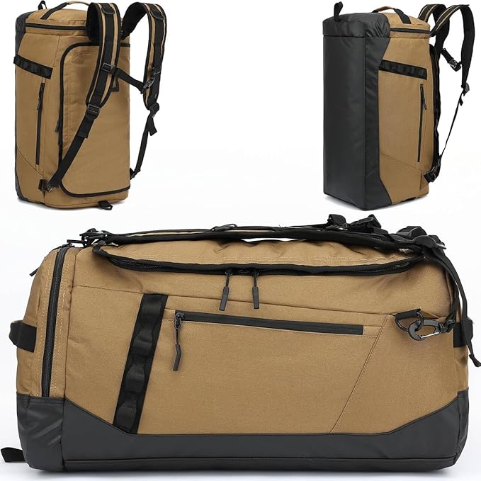 Large Travel Duffle Bag Backpack for Men Women 70L Big Sports Gym Bag with Shoe Compartment Heavy Duty Duffel Bags with Padded Straps for Weekend Overnight Camping, Brown