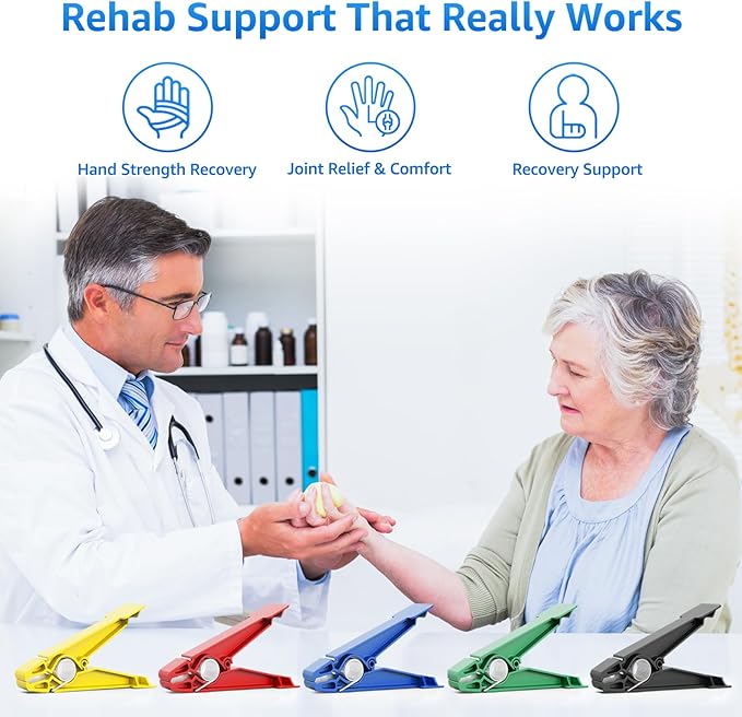 FitBeast Finger Exerciser Set โ 5 Resistance Clips for Hand Therapy, Grip Strength & Dexterity โ Ideal Finger Strengthener for Rehab, Stroke Recovery, Arthritis, Seniors & Athletes