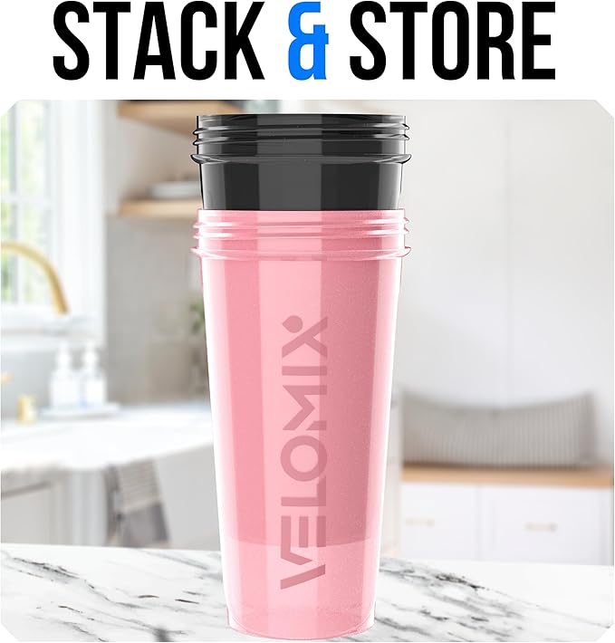 VELOMIX -2 Pack- 28 oz Protein Shaker Bottles for Protein Mixes - 2x Wire Whisk | Leak Proof Shaker Cups for Protein Shakes | Protein Shaker Bottle Pack | Shakers for Protein Shakes-Pink&Black