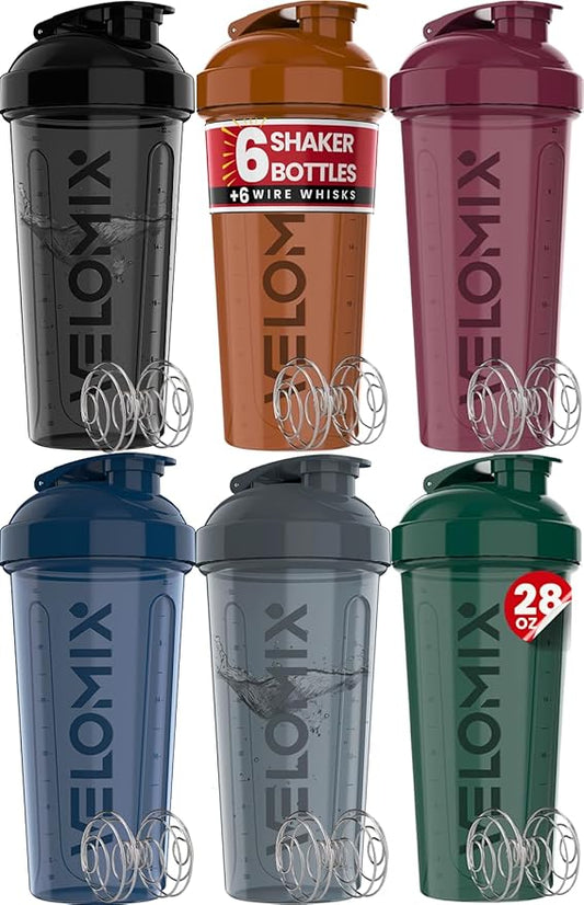 VELOMIX -6 PACK- 28 OZ Protein Shaker Bottles for Protein Mixes, Shaker Cups for Protein Shakes, Small Shaker Bottle Pack, Shaker Cup, Shakers for protein Shakes (Solid Line)