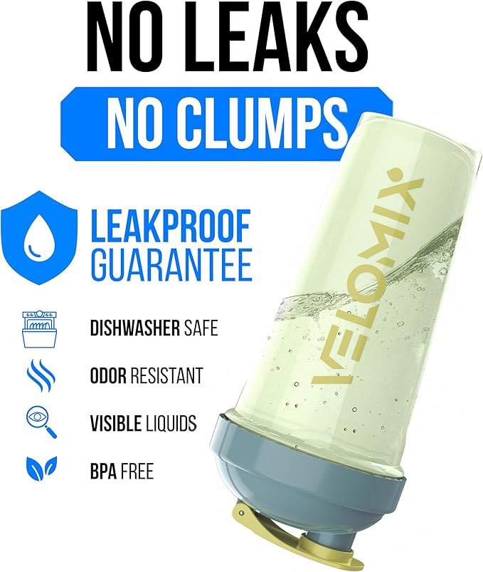 VELOMIX -2 Pack- 28 oz Protein Shaker Bottles for Protein Mixes - 2x Wire Whisk | Leak Proof Shaker Cups for Protein Shakes | Protein Shaker Bottle Pack | Shakers for Protein Shakes-Soft Combo