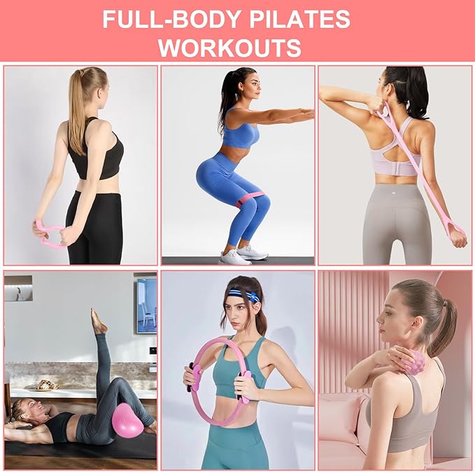 Pilates Ring Set with Resistance Bandsβ Anti-Slip Magic Circle Pilates Ring for Home Workouts, Full-Body Toning, Strength Training for Women 14PCS
