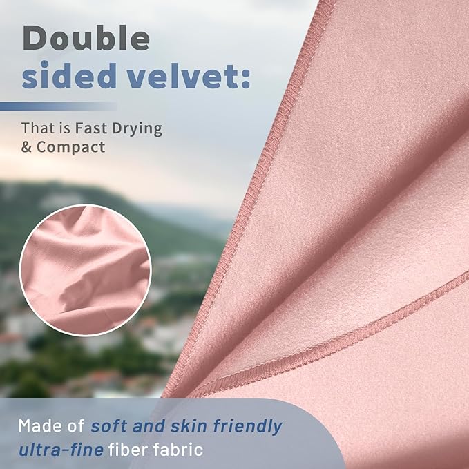 Tian qing Microfiber Towel Set, 3 Piece, Fast Drying, Soft Touch, Lightweight, Multiple Sizes for Beach, Camping, Gym, Hiking, Pool, Yoga,Travel (Light Pink, Large)