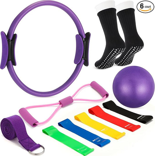 Home Pilates Essentials Kit for Women Pilates Equipment Set with Yoga Ball Resistance Band, Circle, Yoga Ring Circle Set for Beginners Home Workouts Legs Arms and Thighs