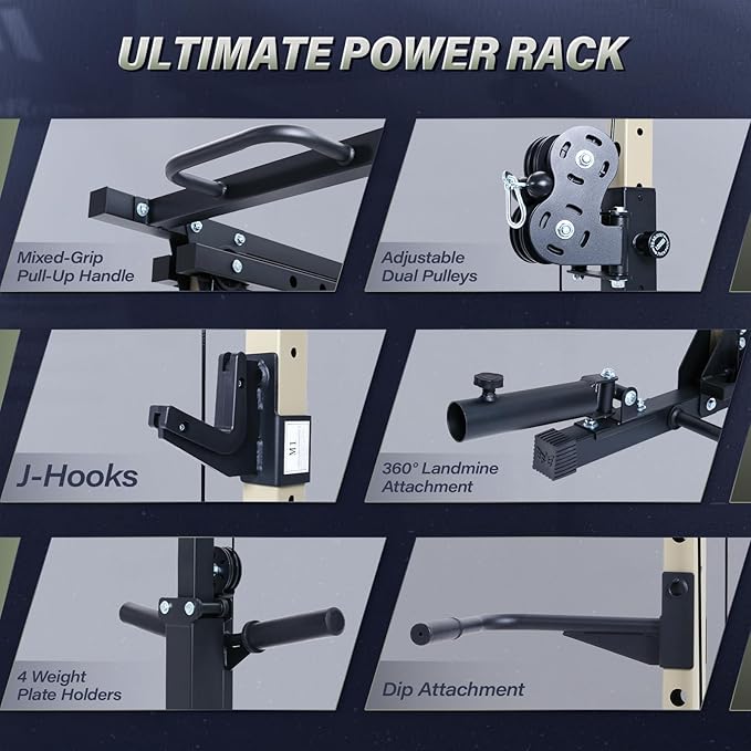 MAJOR FITNESS Drone3 Power Rack, Multi-Function Home Gym Squat Rack with Pull-Up Bar, Cable Crossover & J-Hooks, Heavy-Duty Steel Frame for Maximum Stability & Strength Training