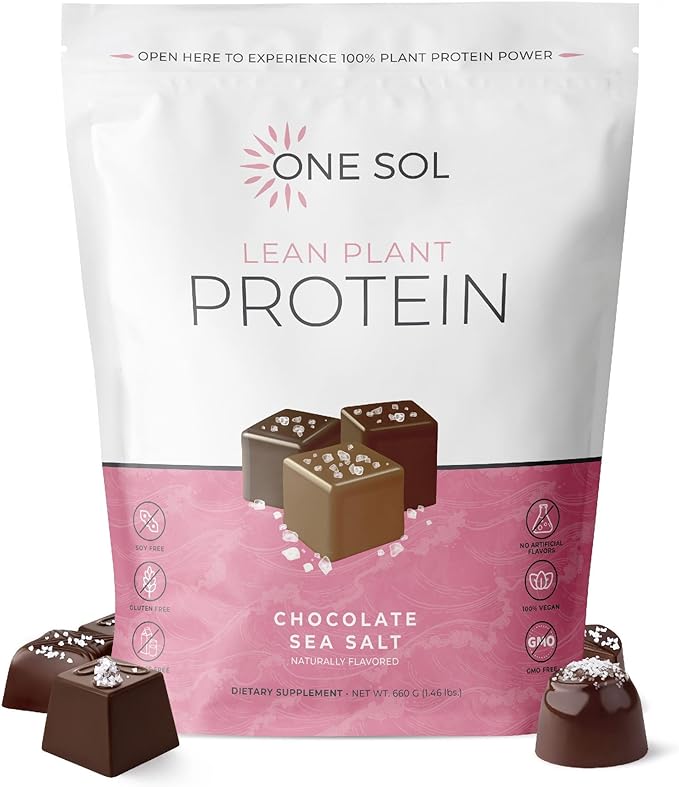 One Sol Lean Plant-Based Protein Powder, Pea & Brown Rice Protein, Low Carb, Vegan Friendly - Gluten, Lactose, & Soy Free - No Added Sugar, Non-GMO, Clean Nutrition, No Bloating (Chocolate Sea Salt)