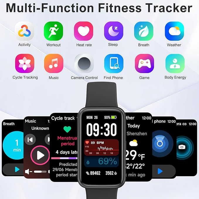 Fitness Tracker,Smart Watch with 24/7 Heart Rate Blood Oxygen Sleep Monitor,1.47" HD Touchsreen with Step & Calorie Counter 100+ Sport Modes Health Activity Trackers for Men and Women (Black)