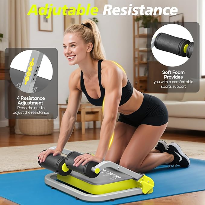 Ab Machine, Ab Trainer Machine for Home Gym, Sit Up Exercise Equipment for Home Use, 4 Level Adjustable Resistance for Stomach Workout, No Assembly Core Machine with Quick Rebound for Full-Body Workout
