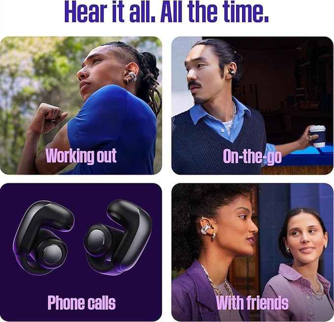 Bose Ultra Open Bluetooth Earbuds, True Wireless Earbuds with OpenAudio for Awareness, Clip On Design for Comfort, Immersive Audio, Up to 48 Hrs of Playtime + 20W Wall Charger (Chilled Lilac)