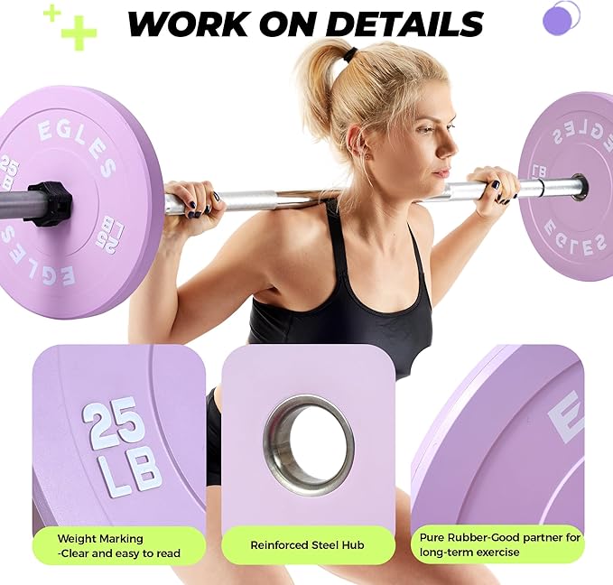 EGLES Vibrant Colorful Olympic Weight Plates, Rubber Barbell Plates, 2-inch Standard Virgin Rubber Bumper Plate 10 15 25 35 45LB for Home Gym Weightlifting, Strength Training, Fit Workouts