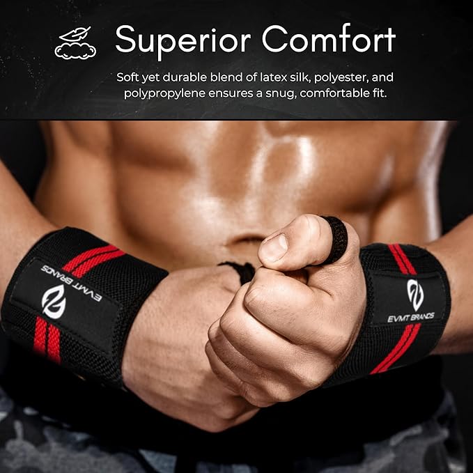 EVMT Premium Weightlifting Wrist Wraps 18in. Durable Straps for Weightlifting, Enhanced Wrist Support. Ideal Lifting Straps for Strength Training.