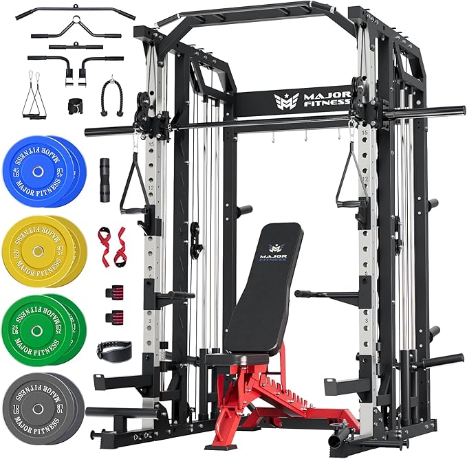 Major Fitness Drone2 Smith△ Machine – All-in-One Home Gym Squat Rack with Weight Bar, Dual LAT Pull-Down Systems & Cable Crossover Machine for Full-Body Workouts