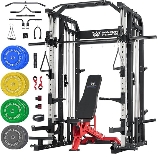 Major Fitness Drone2 Smith△ Machine – All-in-One Home Gym Squat Rack with Weight Bar, Dual LAT Pull-Down Systems & Cable Crossover Machine for Full-Body Workouts