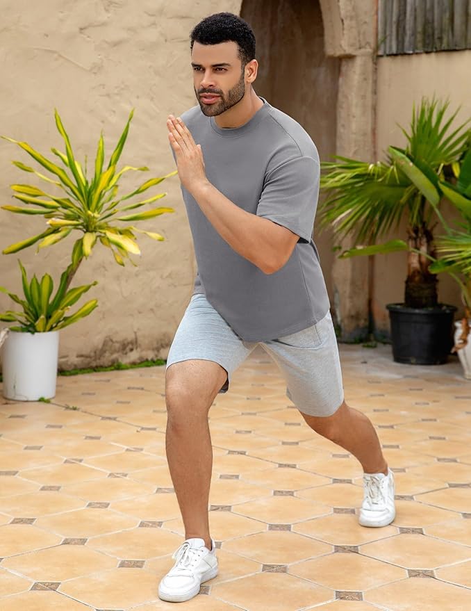 Mens Oversize Short Sleeve T-Shirts Loose Fit Solid Color Lightweight Tee Shirt Athletic Dry Fit Top