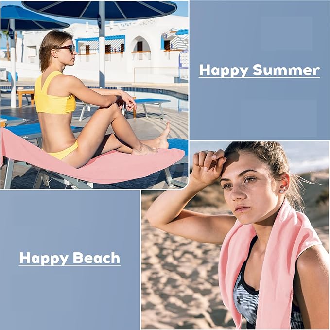 Tian qing Microfiber Towel Set, 3 Piece, Fast Drying, Soft Touch, Lightweight, Multiple Sizes for Beach, Camping, Gym, Hiking, Pool, Yoga,Travel (Light Pink, Large)