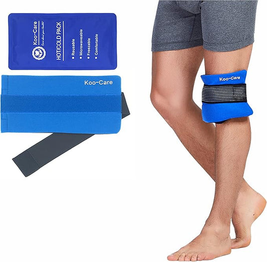 Koo-Care Flexible Gel Ice Pack & Wrap with Elastic Strap for Hot Cold Therapy - Great for Sprains, Muscle Pain, Bruises, Injuries, Etc. (Neck, Arm, Elbow, Waist, Knee, Ankle)(Medium)