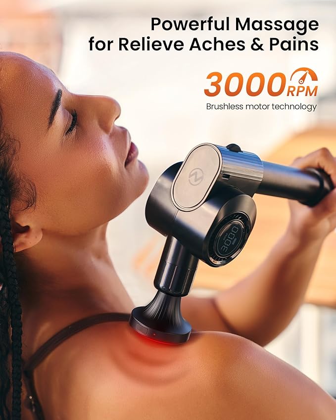 NAPRE Massage Gun with Heat,Deep Tissue Handheld Percussion Back Massager for Muscle/Neck/Body Pain Relief with Long Extension Retractable Handle,32-Speeds,Foldable,5 Adjustable Angles,with Carry Case