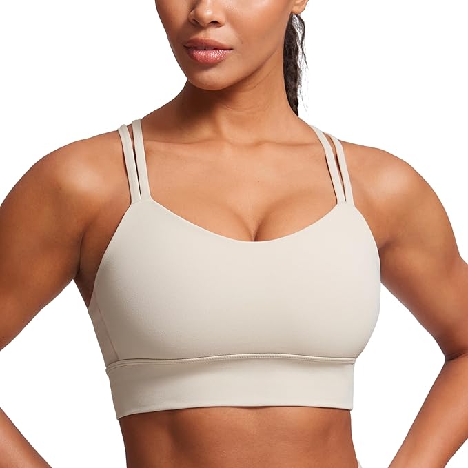 CRZ YOGA Softness Mold Womens Butterluxe Strappy Longline Sports Bra - Double Spaghetti Strap Workout Yoga Crop Top Athletic