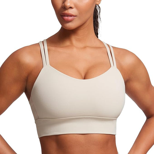 CRZ YOGA Softness Mold Womens Butterluxe Strappy Longline Sports Bra - Double Spaghetti Strap Workout Yoga Crop Top Athletic