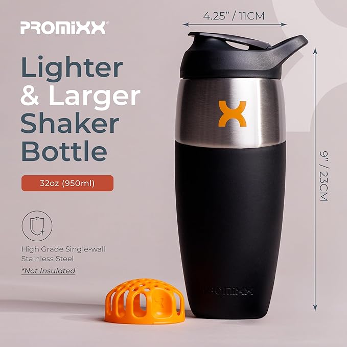 32oz Stainless Steel Protein Shaker Bottle – Leak-Proof Metal Shaker Cup with Snap-Fit Agitator for Smooth, Clump-Free Shakes – BPA-Free, Odor Resistant, Easy to Clean