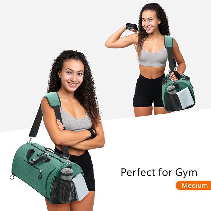 TOPDesign Gym Bag for Women & Men, Unisex Duffel Bag with Shoe Compartment & Wet Pocket for Travel Sports Gym (L Textured Green)
