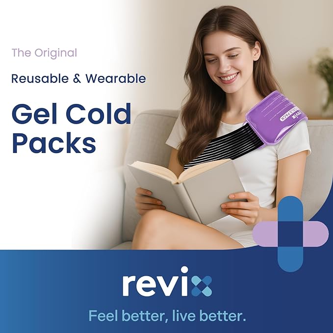 REVIX Ice Packs for Injuries Reusable, 2 Packs Hot & Cold Gel Ice Packs with PVC Cooling Design & Adjustable Strap, Flexible Therapy on Joints, Muscles, Shoulder, Back and Knee (10" x 5" Purple)