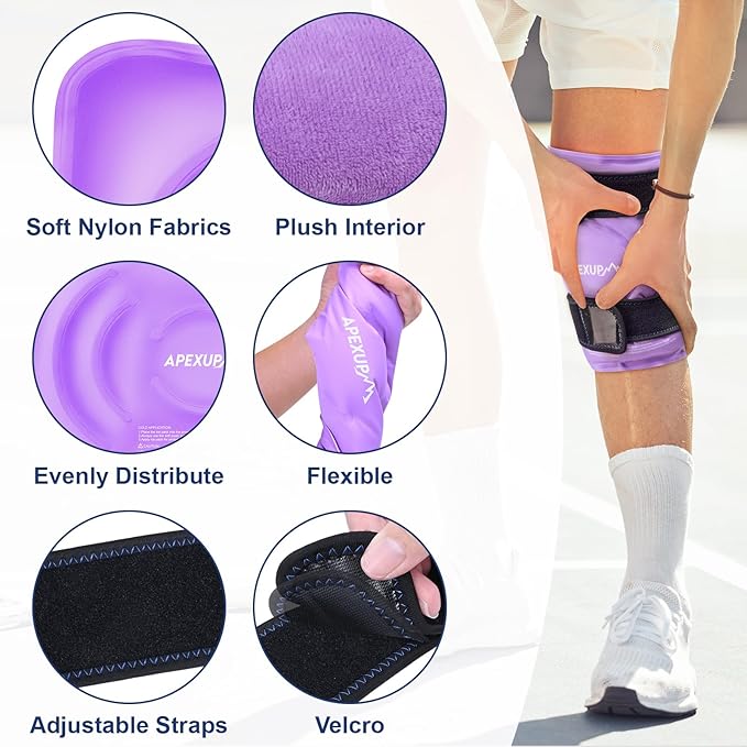 APEXUP Ice Pack for Knee Pain Relief, Large Reusable Wrap After Surgery, Flexible Gel Cold Pack for Injuries, Pain Relief for Back, Shoulder, Elbow, Ankle and Leg (Purple, L 1PK)