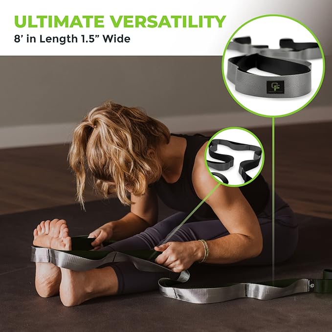 Gradient Fitness Stretching Strap for Physical Therapy, 12 Multi-Loop Stretch Strap 1.5" W x 8' L, Neoprene Handles, Physical Therapy Equipment, Yoga Straps for Stretching, Leg Stretcher.