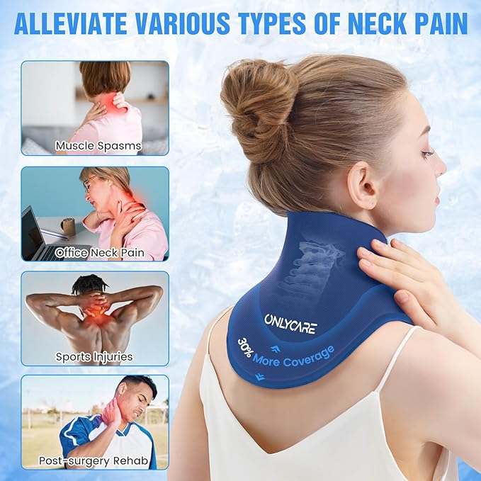ONLYCARE Neck Ice Pack Wrap Gel - Upgraded Shoulder Ice Packs for Injuries Reusable, Hot and Cold Compress Ice Packs for Neck, Relief of Pain, Office Pressure, Swelling, Sprains