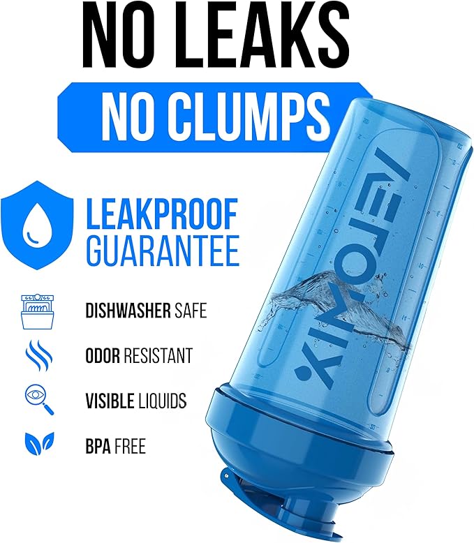 VELOMIX -2 Pack- 28 oz Protein Shaker Bottles for Protein Mixes - 2x Wire Whisk | Leak Proof Shaker Cups for Protein Shakes | Protein Shaker Bottle Pack | Shakers for Protein Shakes-Blue&Transparent