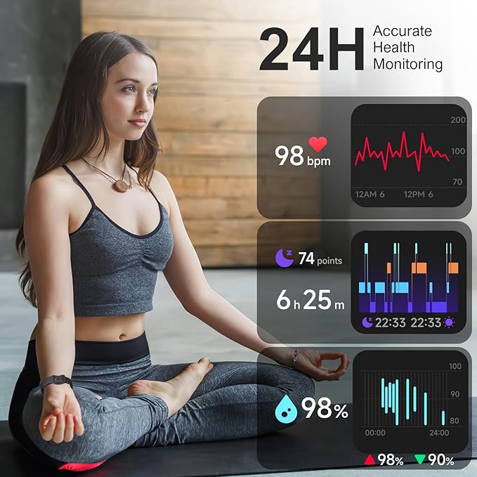 Fitness Tracker,Smart Watch with 24/7 Heart Rate Blood Oxygen Sleep Monitor,1.47" HD Touchsreen with Step & Calorie Counter 100+ Sport Modes Health Activity Trackers for Men and Women (Black)