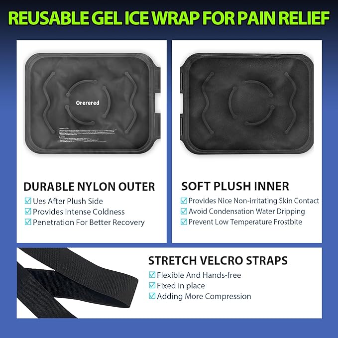 Ice Packs for Injuries Reusable, Knee Gel Ice Pack Wrap Pain Relief for Knee Replacement Surgery, Swelling, Meniscus Tear, ACL, Sports Injuries, Bruises and Arthritis, Elbow Ice Pack Black