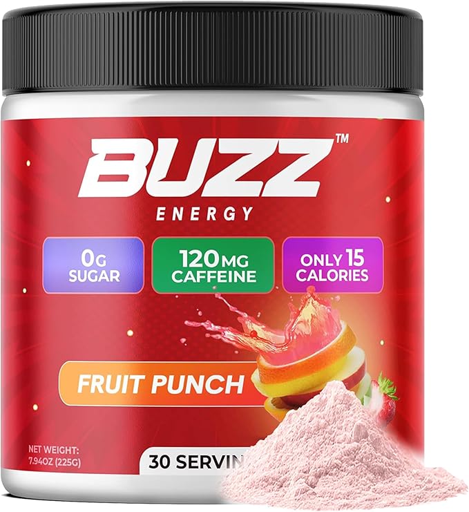 Morning Buzz Energy Drink Powder - Energy Boost Drink Mix - Sugar-Free Energy with Antioxidants - Morning Kickstart and Sports Nutrition Endurance Product - 30 Servings, Fruit Punch, 7.9 Ounces