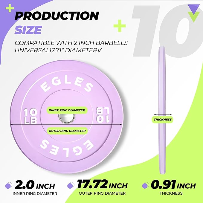 EGLES Vibrant Colorful Olympic Weight Plates, Rubber Barbell Plates, 2-inch Standard Virgin Rubber Bumper Plate 10 15 25 35 45LB for Home Gym Weightlifting, Strength Training, Fit Workouts