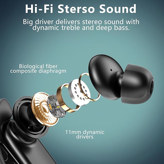 Wireless Earbuds Bluetooth Headphones, 80H Battery with Charging Case, Bluetooth 5.3, Physical Buttons, Real-Time Translation APP, Sport Ear Hooks for Running/Gym/Travel(Black)