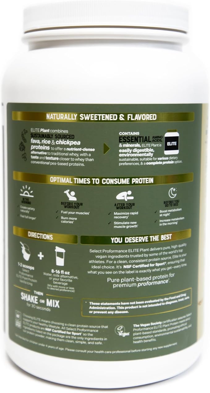 Silver Star Nutrition, Select Proformance Elite Vegan Plant Protein Powder, Vanilla Icing, NSF Certified, No Added Sugar, 15g of Protein per Serving, 40 Servings, 2 Lbs