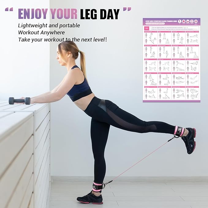 Ankle Resistance Bands With Cuffs for Working Out, Kickbacks, Hip, Leg and Glute Exercise - Training Poster Included - for Women