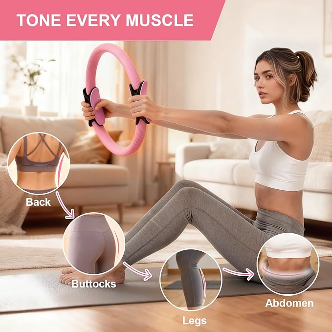 Home Pilates Kit for Women - 14 Pcs Pilates Equipment Set with Pilates Ring and Ball, 5 Resistance Bands Etc Accessories for Beginners Home Workouts - Includes Workout Guide