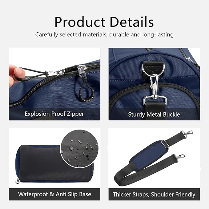 TOPDesign Gym Bag for Women & Men, Unisex Duffel Bag with Shoe Compartment & Wet Pocket for Travel Sports Gym (M Blue)