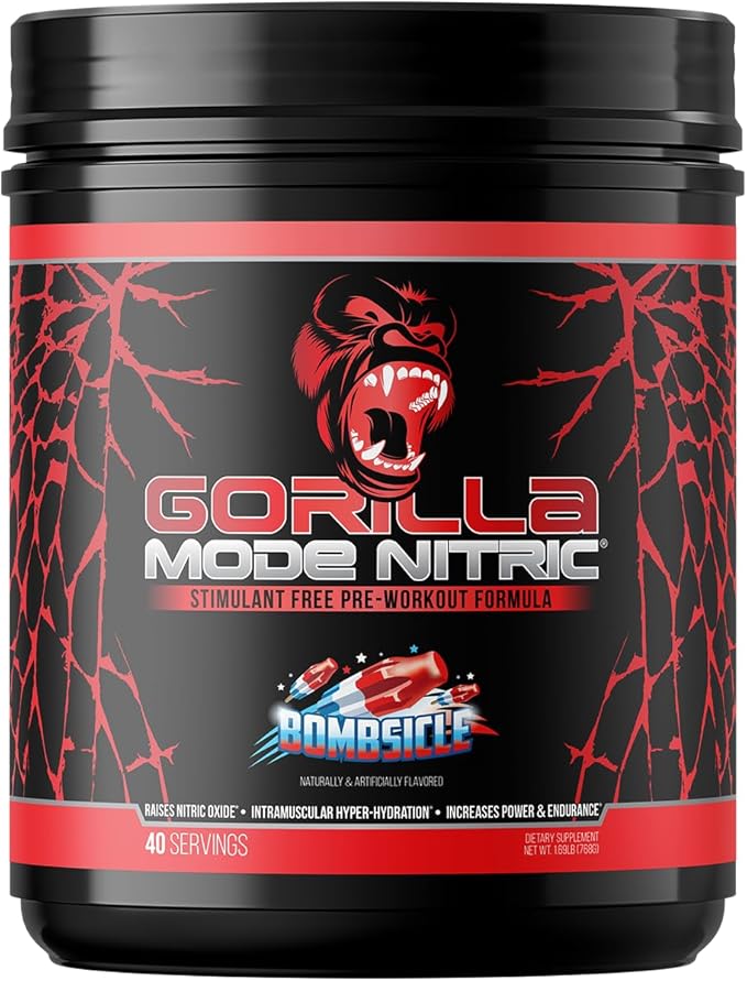 Gorilla Mind - Gorilla Mode Nitric Upgraded Stimulant Free Pre-Workout – Best Tasting and Most Effective Stimulant Free Pre-Workout/Massive Pumps · Vasodilation · Power / 768 Grams (Bombsicle)