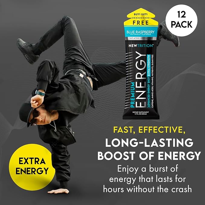 NewTrition® Extra Strength Energy Shots, 250mg Caffeine Energy Shots with Vitamin B & Amino Acids, Sugar-Free Vitamin Energy Shot, 1.7 fl oz (Pack of 12, 4 Flavors - Mixed 1)
