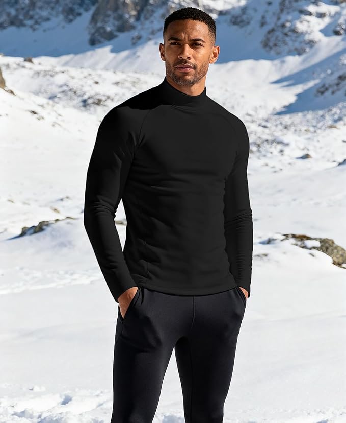 Mens Thermal Shirts Long Sleeve, Athletic Mock Neck Outdoor Midweight Top Slim Fit Moisture Wicking Warm Undershirt