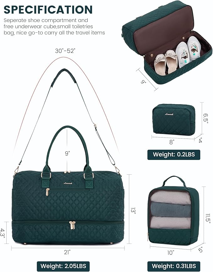 LOVEVOOK Travel Duffle Bag for Women, Weekender Overnight Bag with Shoe Compartment, Carry on Bag with Toiletry Bag, Gym Duffel Bag with Wet Pocket, Hospital Bags for Labor and Delivery 3 Pcs Set