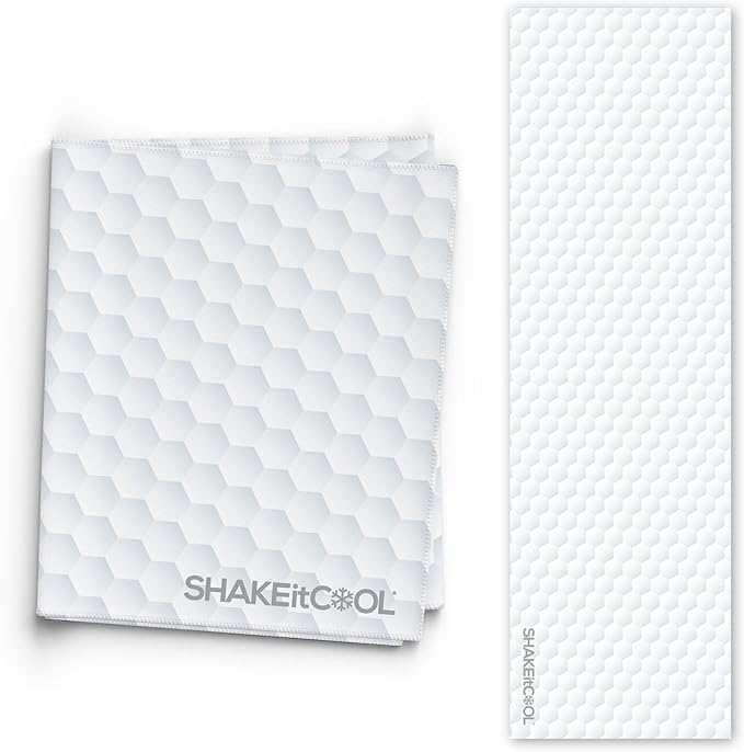 SHAKEitCOOL Extended Size Cooling Towel โ Be Cool in Style - Heat Relief, Soft, Lightweight, Sun Protection, Easy Clean - Perfect for Biking, Hiking, Running, Yoga, Golf, Gardening - Golf M
