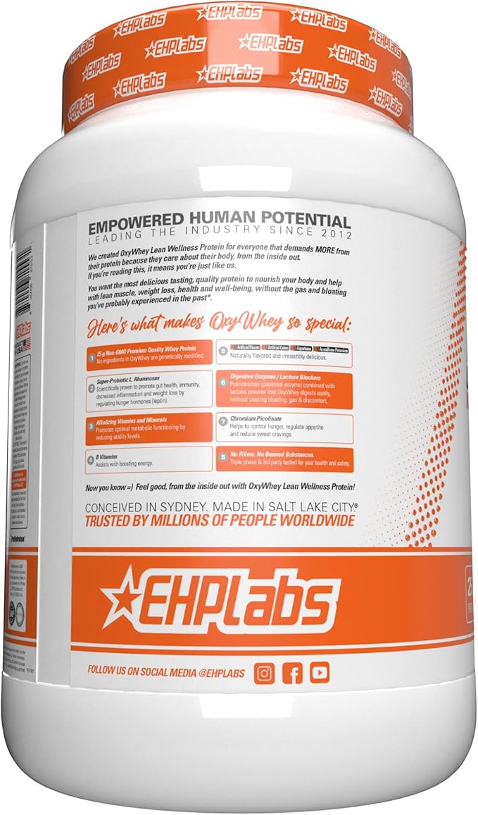 EHP Labs OxyWhey Whey Protein Isolate – 25g High Protein, Low Carb, Sugar Free Meal Replacement – Lean Whey Powder for Muscle Recovery – Non-GMO, Gluten Free – 25 Serves – Peanut Butter Puffs