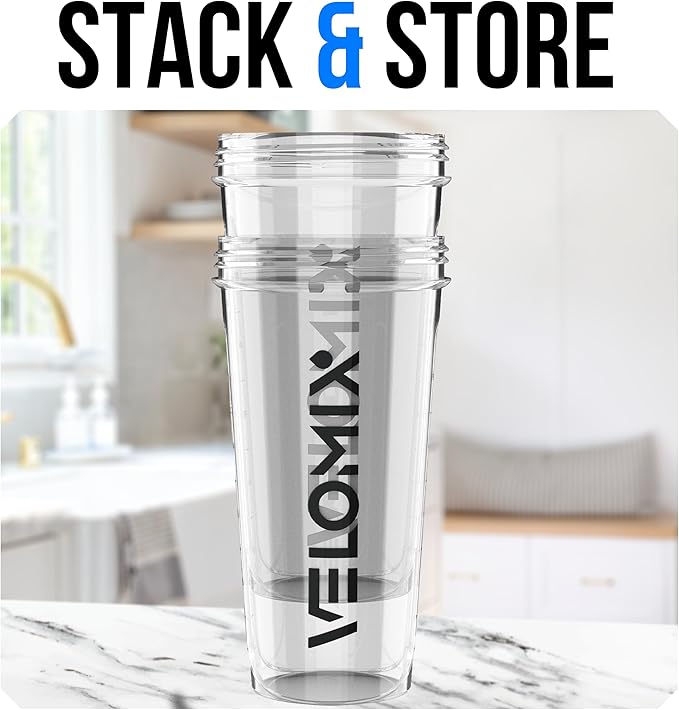 VELOMIX -2 Pack- 28 oz Protein Shaker Bottles for Protein Mixes - 2x Wire Whisk | Leak Proof Shaker Cups for Protein Shakes | Protein Shaker Bottle Pack | Shakers for Protein Shakes - 2xTransparent